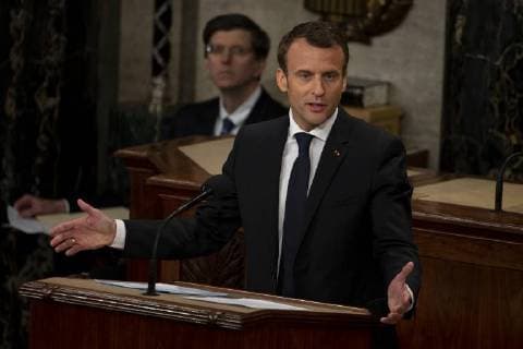 French President Emmanuel Macron delivers a joint address to the United States congress at the United States Capitol in Washington, DC on April 25, 2018. Copyright: x©2018xConsolidatedxNewsxPhotosxAllxRightsxReservedx
