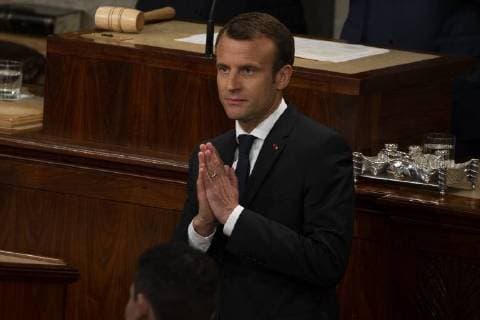 French President Emmanuel Macron delivers a joint address to the United States congress at the United States Capitol in Washington, DC on April 25, 2018. Copyright: x©2018xConsolidatedxNewsxPhotosxAllxRightsxReservedx