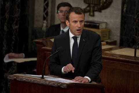 French President Emmanuel Macron delivers a joint address to the United States congress at the United States Capitol in Washington, DC on April 25, 2018. Copyright: x©2018xConsolidatedxNewsxPhotosxAllxRightsxReservedx