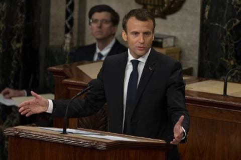 French President Emmanuel Macron delivers a joint address to the United States congress at the United States Capitol in Washington, DC on April 25, 2018. Copyright: x©2018xConsolidatedxNewsxPhotosxAllxRightsxReservedx