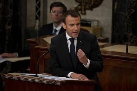 French President Emmanuel Macron delivers a joint address to the United States congress at the United States Capitol in Washington, DC on April 25, 2018. Copyright: x©2018xConsolidatedxNewsxPhotosxAllxRightsxReservedx
