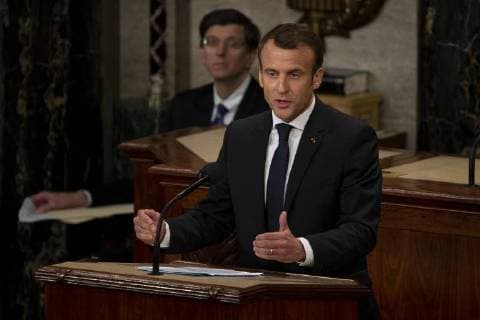 French President Emmanuel Macron delivers a joint address to the United States congress at the United States Capitol in Washington, DC on April 25, 2018. Copyright: x©2018xConsolidatedxNewsxPhotosxAllxRightsxReservedx