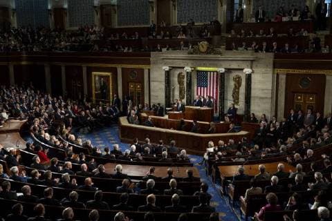 French President Emmanuel Macron delivers a joint address to the United States congress at the United States Capitol in Washington, DC on April 25, 2018. Copyright: x©2018xConsolidatedxNewsxPhotosxAllxRightsxReservedx