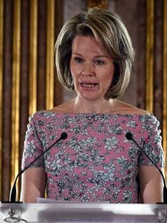 Queen Mathilde of Belgium delivers a speech during a ceremony to award the Queen Mathilde Award 2018, in Brussels, Wednesday 16 May 2018. The winner of the Queen Mathilde award is selected by a youth jury from one of the thirteen Queen Mathilde Foundation projects ERICxLALMAND 05346920