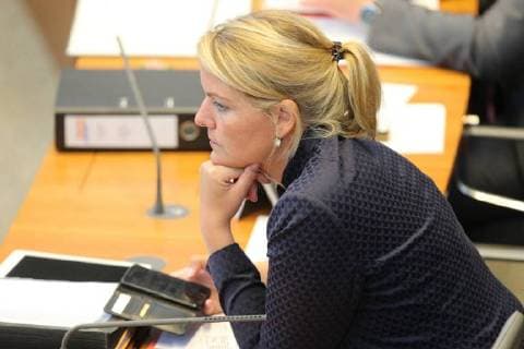 Christina Schulze Föcking Minister for the Environment and Agriculture of North Rhine-Westphalia a D Politician CDU thoughtful in plenary session 29 Plenary session Landtag Nordrhein Westfalen Dusseldorf 13 06 18 Dusseldorf NRW Germany Landtag North Rhine-Westphalia Copyright: xcdnx