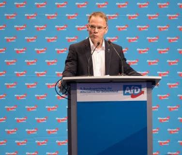 30 06 2018 xomx Politics AFD party conference in Augsburg emwir empoli v l Dr Christian Blex at the lectern Portrait Portraet single image Its about the Syria resolution politics AFD party conference in Augsburg