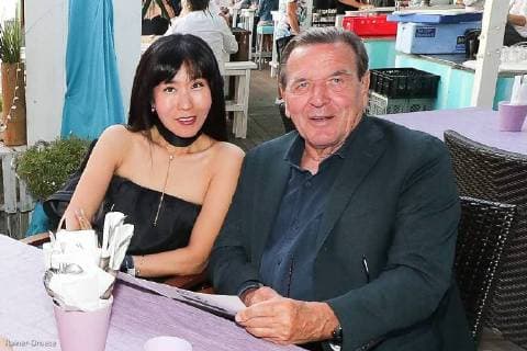 Hannover Maschseefest Former Chancellor Gerhard Schröder 74 with his wife Soyeon Kim in the Restautant Clichy at the Maschseefest in Hanover