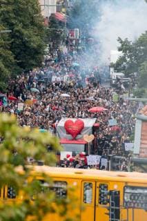 Berlin The Train of Love The Techno Parade Zug der Liebe moved on Saturday the 25th of August 2018 with tens of thousands of dancing people through Berlin The organizers want to set a sign for more charity and social commitment with the train of love taking place s