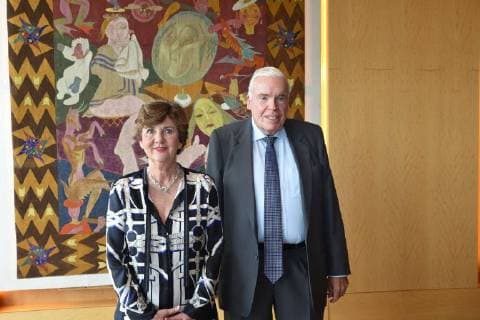 President Helga Rabl Stadler Klaus Michael Kuehne Kuehne Foundation Press Conference new main sponsor of the Salzburg Festival © Manfred Siebinger