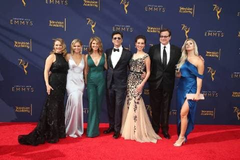 Andrea Barber Candace Cameron Bure Lori Loughlin John Stamos Caitlin McHugh Bob Saget and Kelly Rizzo on arrival at the Creative Arts Emmy Awards Creative on 8 09 2018 in Los Angeles Creative Arts Emmy Awards 2018 in Los Angeles