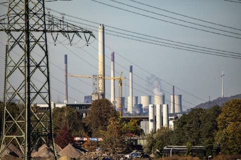 View of the heap Scholven with the EON coal power station Scholven Gelsenkirchen