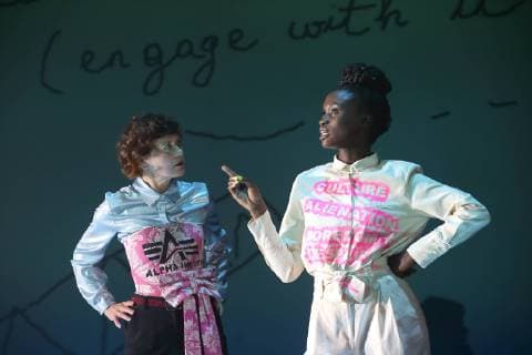 Astrid Meyerfeldt and Lorna Ishema vl during the photo sample of Revolt She said Revolt again Mar a Lago in the Berliner Ensemble Premiere is on October 13, 2018 Directed by Christina Tscharyiski by Alice Birch and Marlene Streeruwitz Features Verena Dengler and Dominique Wiesbauer Music Ebow Berlin Ensemble Revolt She said Revolt again Mar a Lago
