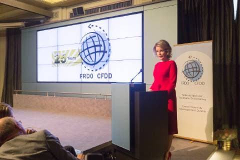 Queen Mathilde of Belgium delivers a speech at the 25th anniversary of the CFDD-FRDO federal council for sustainable development, in Brussels, Friday 12 October 2018. JAMESxARTHURxGEKIERE 05445829