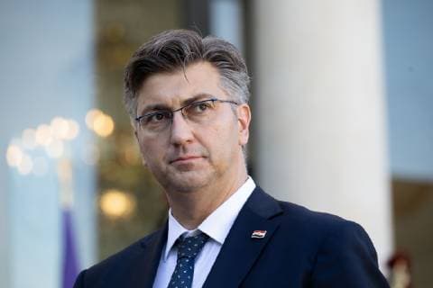 Prime Minister of Croatia Andrej Plenkovic stands during a statement with French President at the Elysee Palace in Paris on October 16, 2018. Copyright: xChristophexMorinx