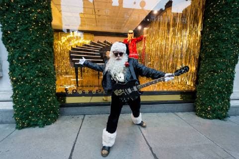 October 18, 2018 - London, London, UK - London, UK. A man dressed as Santa Claus launches the Selfridges department store Christmas festive window display with a Selfridges Rocks Santa theme. It is the first department store in the world to unveil Christmas windows. London UK - ZUMAl94_ 20181018_zaf_l94_005 Copyright: xRayxTangx