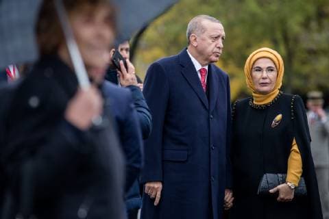Turkish President Recep Tayyip Erdogan and his wife leave the ceremony at the Arc de Triomphe in Paris on November 11, 2018 as part of commemorations marking the 100th anniversary of the 11 November 1918 armistice, ending World War I. Copyright: xAurelienxMorissardx