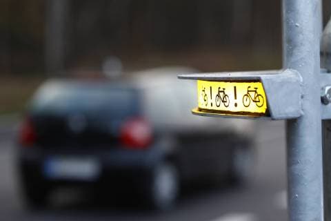 23 11 2018 Amazon Logistikzentrum Burgstrasse corner Grabenfeld Garbsen Commissioning of the Bike Flash System the new cyclist and pedestrian warning system for the blind spot of motor vehicles Bike Flash System