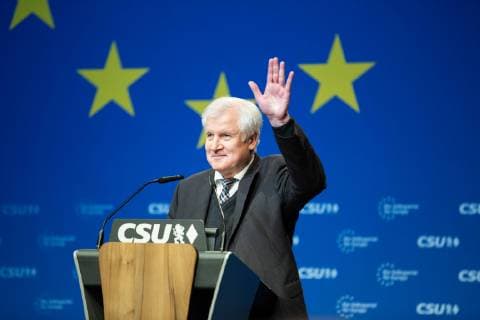 Horst Seehofer at the CSU delegate assembly The chairman of the Christian Social Union CSU and Federal Interior Minister Horst Seehofer during his speech at the CSU delegate assembly for the European elections Manfred Weber is to be elected as Spietzenkandidat Munich Bavaria Germany BMW Welt