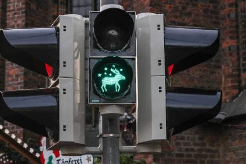 Hanover Christmas market the pedestrian traffic lights to the Christmas market at the market church have this year a reindeer as traffic light man for green