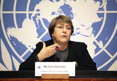 According to UN High Commissioner Michelle Bachelet, human rights are under targeted attack in many countries The rights of millions of people are being violated daily, Bachelet said in Geneva on Wednesday 05 12 2018 The progress humanity has experienced over the past 70 years is in Copyright: epd-bild JohnxZarocostas EDITORIAL USE ONLY
