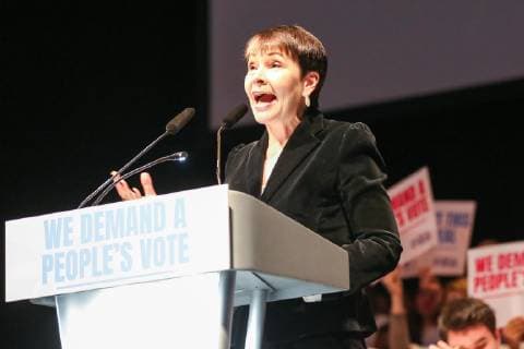 December 9, 2018 - London, United Kingdom - Caroline Lucas MP for Brighton Pavilion is seen speaking during the rally..Hundreds of people attend the Best for Britain and the People™s Vote campaign™s rally at Excel Centre in East London on the eve of the week in which Parliament will vote on Prime Minister Theresa May™s Brexit withdrawal deal. London United Kingdom - ZUMAs197 20181209_zaa_s197_087 Copyright: xDinendraxHariax