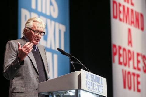 December 9, 2018 - London, United Kingdom - Lord Michael Heseltine is seen speaking during the rally..Hundreds of people attend the Best for Britain and the People™s Vote campaign™s rally at Excel Centre in East London on the eve of the week in which Parliament will vote on Prime Minister Theresa May™s Brexit withdrawal deal. London United Kingdom - ZUMAs197 20181209_zaa_s197_095 Copyright: xDinendraxHariax