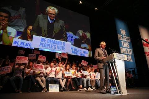 December 9, 2018 - London, United Kingdom - Lord Michael Heseltine is seen speaking during the rally..Hundreds of people attend the Best for Britain and the People™s Vote campaign™s rally at Excel Centre in East London on the eve of the week in which Parliament will vote on Prime Minister Theresa May™s Brexit withdrawal deal. London United Kingdom - ZUMAs197 20181209_zaa_s197_096 Copyright: xDinendraxHariax