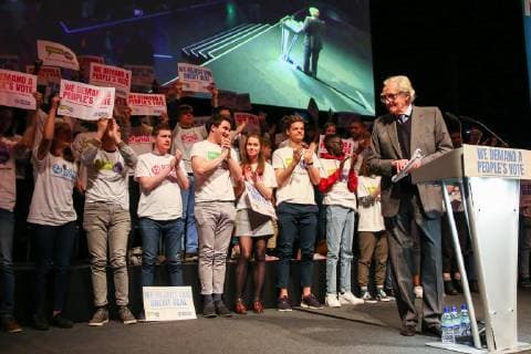December 9, 2018 - London, United Kingdom - Lord Michael Heseltine is seen speaking during the rally..Hundreds of people attend the Best for Britain and the People™s Vote campaign™s rally at Excel Centre in East London on the eve of the week in which Parliament will vote on Prime Minister Theresa May™s Brexit withdrawal deal. London United Kingdom - ZUMAs197 20181209_zaa_s197_097 Copyright: xDinendraxHariax