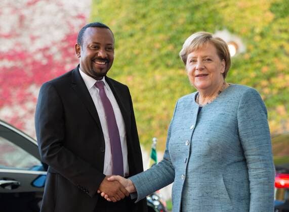 Federal Chancellor Dr Angela MERKEL welcomes Prime Minister Abiy AHMED ALI Reception and welcome of the Prime Minister of the Democratic Federal Republic of Ethiopia by the Federal Chancellor at the Federal Chancellery in the context of the Compact with Africa conference in Berlin Germany on 30 10 2018