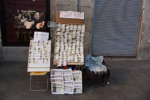 December 20, 2018 - Madrid, Madrid, Spain - Spanish Christmas El Gordo lottery tickets seen on a stand in Madrid..The famous draw El Gordo would be celebrated on December 22, 2018. More than 2.3 billion euros ($3 billion) in prizes would be distributed. Madrid Spain - ZUMAs197 20181220_zab_s197_029 Copyright: xJohnxMilnerx