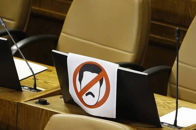 Valparaiso January 23, 2019 Deputies of Chile Vamos exhibit posters in rejection of the government of Nicolas Maduro in Venezuela during the Special Session of the Chamber of Deputies today January 23, 2019 in the National Congress January 23, 2019 Raul Zamora Aton Chile Valparaiso Chile Aton 277110  Copyright: RAULxZAMORA ATONxCHILE