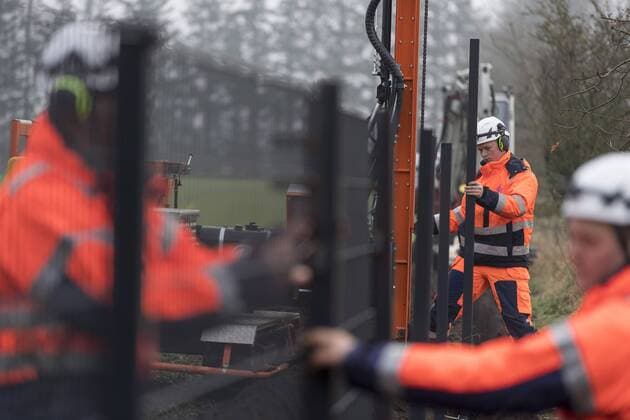 Wild boar fence Danish workers put on Monday the 28 01 2019 near Ellund district Schleswig Flensburg the first meters of wild boar fence on which to protect against African swine fever MartinxZiemerx xnordpool