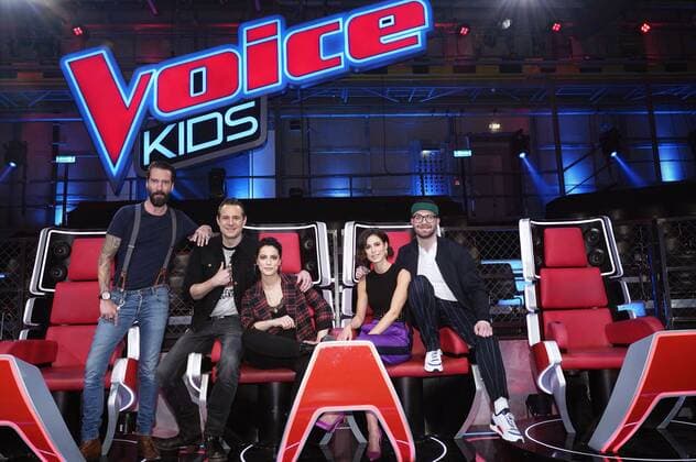Alec Völkel Sascha Vollmer Stefanie Kloß Lena Meyer Landrut and Mark Forster at the Photocall for the TV Show The Voice Kids at Studio H Berlin Adlershof Berlin 28 01 2019 Foto:xT.xBartillax xFuturexImage