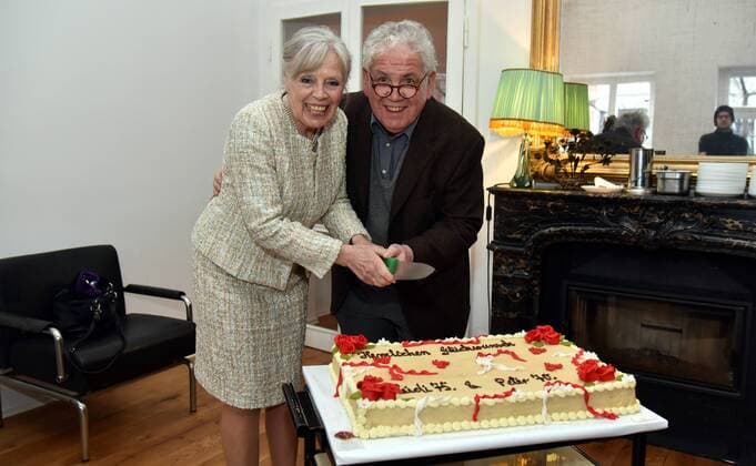 Heidi Mahler and Peter Millowitsch cut cake on 01 02 2019 in Cologne at the birthday party for Peter Millowitsch who turns 70 on 01 02 2019 and Heidi Mahler who turned 31 01 75 on 01 02 2019
