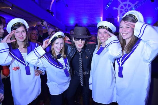 Udo Lindenberg Premiere Full speed ahead Udo Lindenbeyrg with sailors girls arrival to world premiere of Udo Lindenberg the documentary and live from the Atlantic the concert in the Westband in Leipzig 20 02 2019