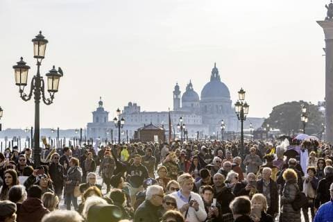 Italy Italy Venice Venice 01 03 2019 Venice attracts millions of tourists every year to the lagoon city here the Votivkirche Santa Maria della Salute on the Canal Grande Now tourists are to pay entrance fees for a visit to Venice From May onwards a visit will probably cost three euros per person