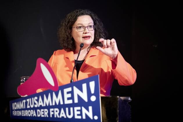 Andrea Nahles Chairwoman of the SPD at the International Womens Day of the SPD Comes Together For a Europe of Women Berlin 08 03 2019 Berlin Germany Copyright: xJaninexSchmitz photothek.netx