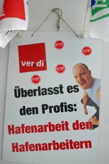 Poster of the trade union ver di in an office building of the container terminal Bremerhaven