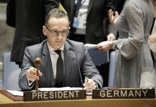 Federal Foreign Minister Heiko Maas SPD chairs UN Security Council briefing on Supporting the Non Proliferation Treaty Ahead of the 2020 Review Conference BM Maas travels to New York New York USA 02 04 2019 New York USA at the beginning of the German Presidency of the UN Security Council Copyright: xThomasxImo photothek.netx