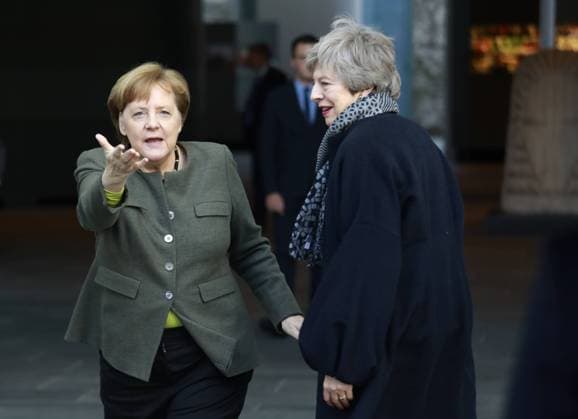 Federal Chancellor Angela Merkel Prime Minister of the United Kingdom of Great Britain and Northern Ireland Theresa May Germany Berlin Federal Chancellery Photo opportunity at the welcoming of the Prime Minister of the United Kingdom of Great Britain and Northern Ireland Theresa May by Federal Chancellor Angela Merkel 09 04 2019