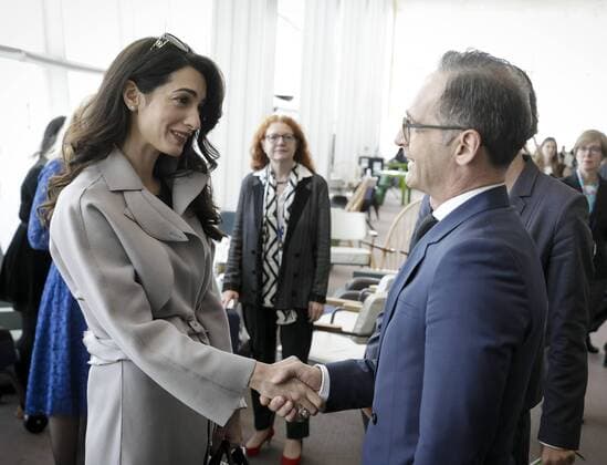 Federal Foreign Minister Heiko Maas SPD meets lawyer Amal Clooney after UN Security Council debate on sexual violence in conflicts chaired by Germany New York 23 04 2019 New York USA Copyright: xThomasxKoehler photothek.netx