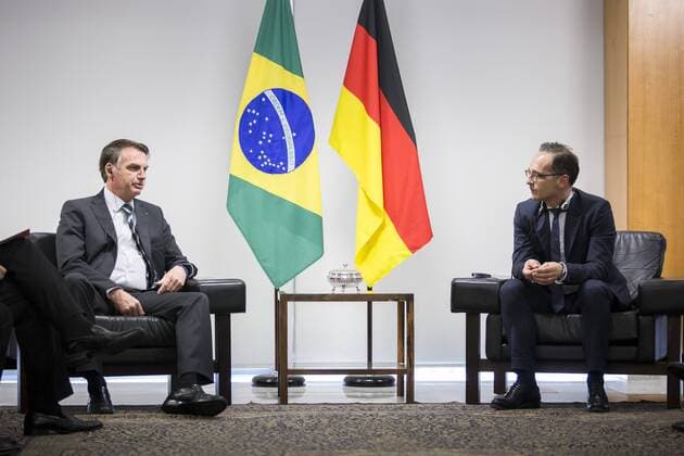 Federal Foreign Minister Heiko Maas R SPD meets with Jair Messias Bolsonaro L President of Brazil in Brasilia 30 04 2019 Heiko Maas travels to Latin America Brazil Colombia and Mexico Brasilia Brazil Brazil as part of his trip Copyright: xFlorianxGaertner photothek.netx