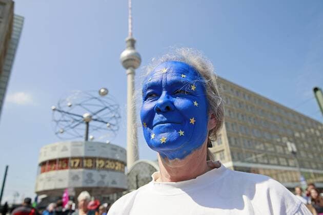 People take part in a demonstration with the motto A Europe for All, Your Voice Against Nationalism in Berlin on May 19, 2019 Demonstration for Europe Against Nationalism in Berlin