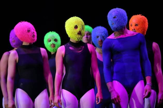 Performers inside during the photo rehearsal for Das Bauhaus Ein rettendes Requiem at the Volksbühne Berlin, 18 June 2019 play and direction Schorsch Kamerun stage Katja Eichbaum costumes Gloria Brillowska premiere will be on 20 June 2019 Volksbühne Berlin Das Bauhaus Ein rettendes Requiem