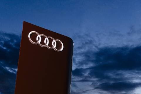 Audi Logo at a car dealership in Zollstock Cologne, 25 06 2019 Foto:xC.xHardtx xFuturexImage