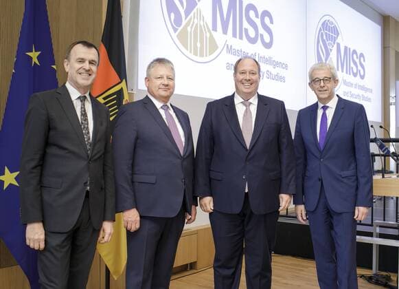 Opening ceremony of the MISS, Master of Intelligence and Security Studies, the BND and the Bundeswehr Here vr Gerd Hoofe, State Secretary in BMVg, Chancellery Minister Helge Braun, Bruno Kahl, President of the BND and Johannes Geismann, State Secretary in the Federal Chancellery Berlin 03 07 2019 Berlin Germany Copyright: xThomasxImo photothek.netx