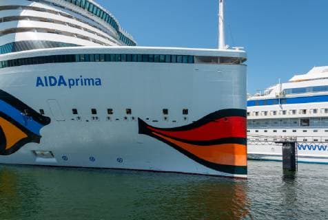 Di AIDA prima of the AIDA Cruises at the Ostseekai in Kiel, at the same time with the sister ship AIDA cara at the Ostseekai in front of the Kieler Schloss and the Kiellinie Kiel Schleswig Holstein Germany