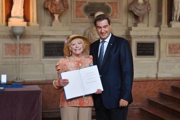 Elke SOMMER actress Markus SOEDER State Premier of Bavaria and CSU Chairman Bavarian Order of Merit awarded in the Antiquarium of the Munich Residence on 22 07 2019,