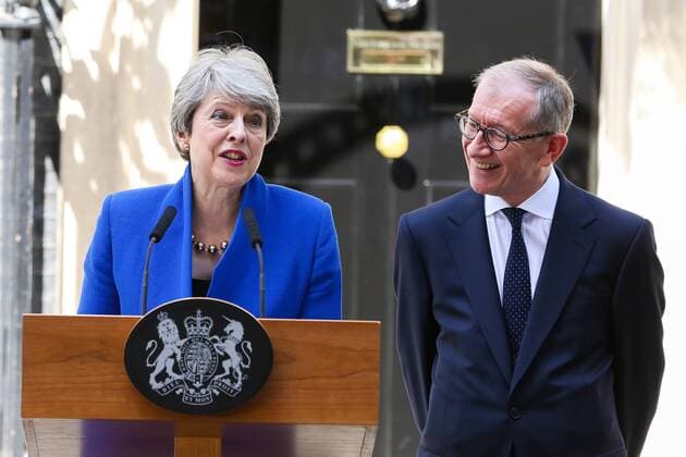 July 24, 2019, London, United Kingdom: British Prime Minister Theresa May (L) makes a statement next to her husband Philip May (R) outside 10 Downing Street in Westminster..The 76th British Prime Minister will hand her resignation to the Queen and later today, the former London Mayor and Foreign Secretary, Boris Johnson, now the leader of Conservative Party, will become the 77th Prime Minister of Britain. London United Kingdom - ZUMAs197 20190724_zaa_s197_200 Copyright: xStevexTaylorx