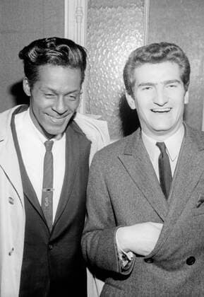 Chuck Berry and Eddy Mitchell, 1965 French singer Eddy Mitchell in the backstages of the Paris Olympia Hall has come to attend the concert of Chuck Berry. Paris, February 1965 Photo AndrÃ© Crudo Copyright: xAndrÃ©xCrudo Photo12x ACD17A00106
